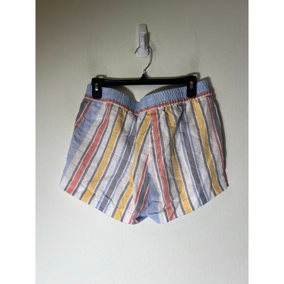 HiH0 White Blue Yellow Stripe Elastic Waist Shorts Sz S - Picture 2 of 3